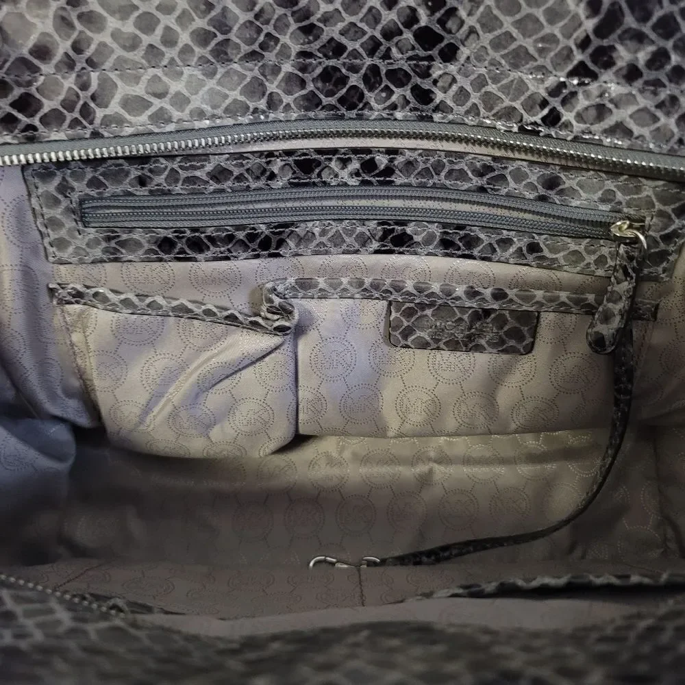 Michael Michael Kors Grey Snake Embossed Leather Medium Selma Tote